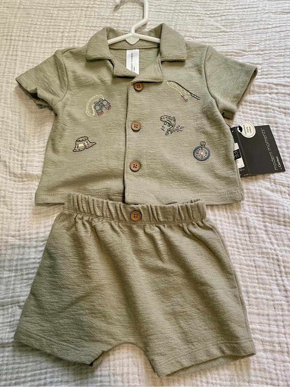 Olive Green Kids Shirt & Shorts Set